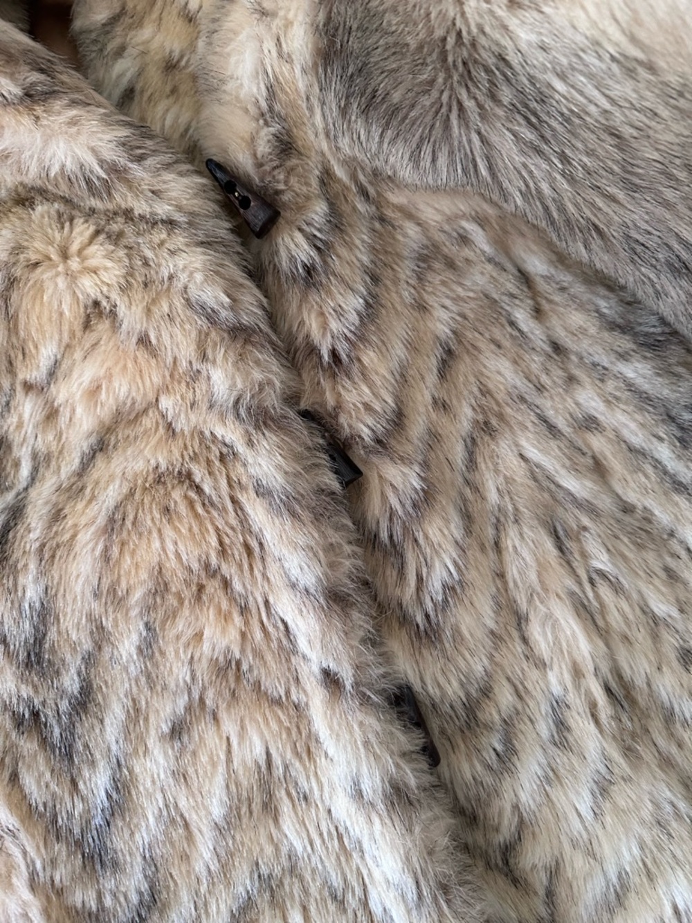 Vintage Faux Fur Coat Hooded Brown Tan Women’s S Toggle Jacket - Picture 3 of 11